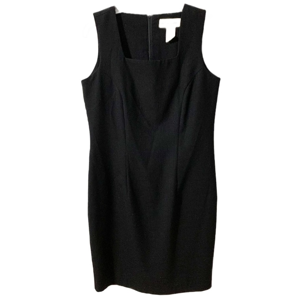 Vintage Melissa Lawrence Lined Linen Blend Sleeveless Shift Dress Square Neck